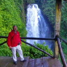Tommy with the Peguche waterfall of Otavalo